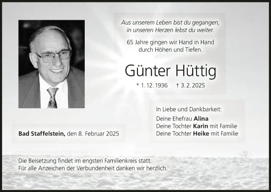 Anzeige von Günter Hüttig von MGO