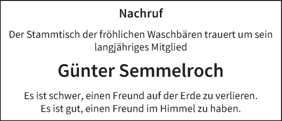 Anzeige von Günter Semmelroch von MGO