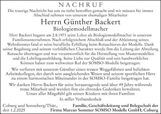 Anzeige von Günther Backert von MGO