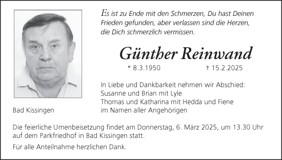Anzeige von Günther Reinwand von MGO