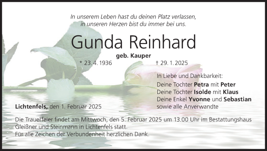 Anzeige von Gunda Reinhard von MGO