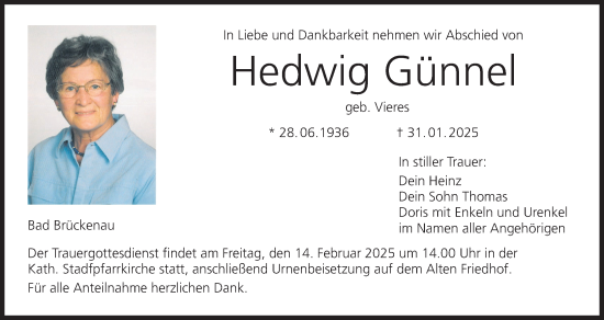 Anzeige von Hedwig Günnel von MGO