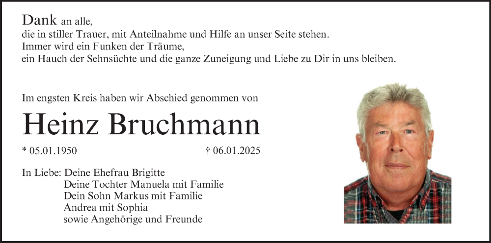  Traueranzeige für Heinz Bruchmann vom 08.02.2025 aus MGO