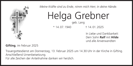Anzeige von Helga Grebner von MGO