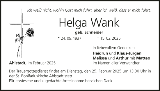Anzeige von Helga Wank von MGO