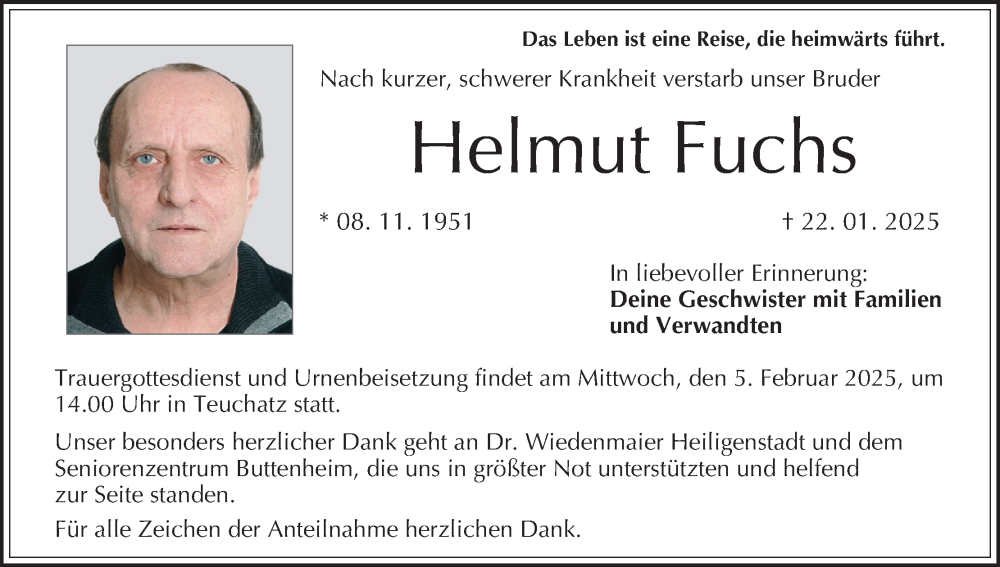  Traueranzeige für Helmut Fuchs vom 01.02.2025 aus MGO
