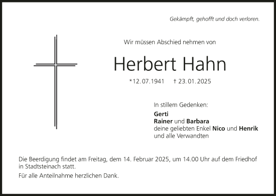 Anzeige von Herbert Hahn von MGO