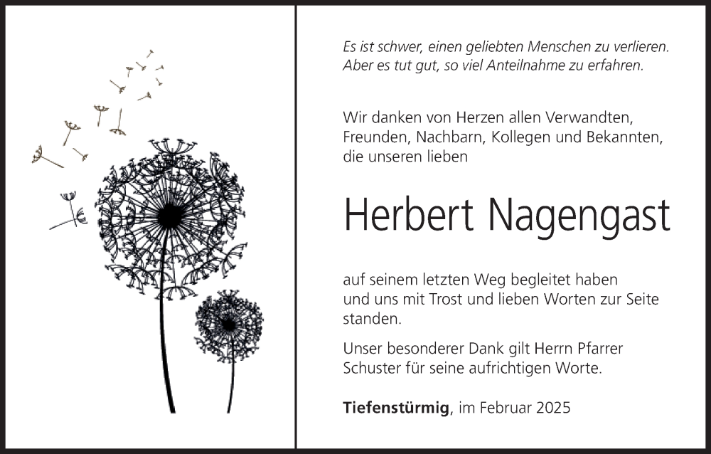  Traueranzeige für Herbert Nagengast vom 15.02.2025 aus MGO