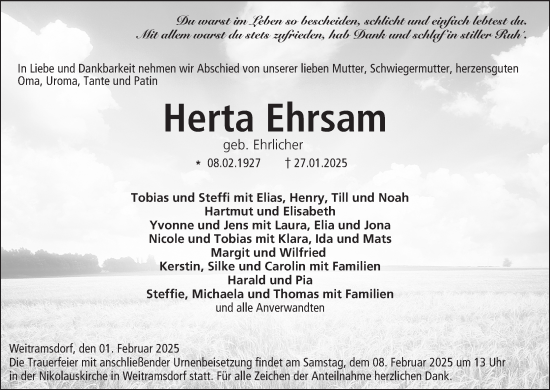 Anzeige von Herta Ehrsam von MGO