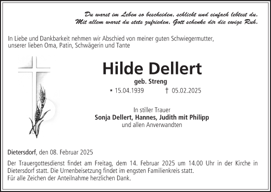 Anzeige von Hilde Dellert von MGO