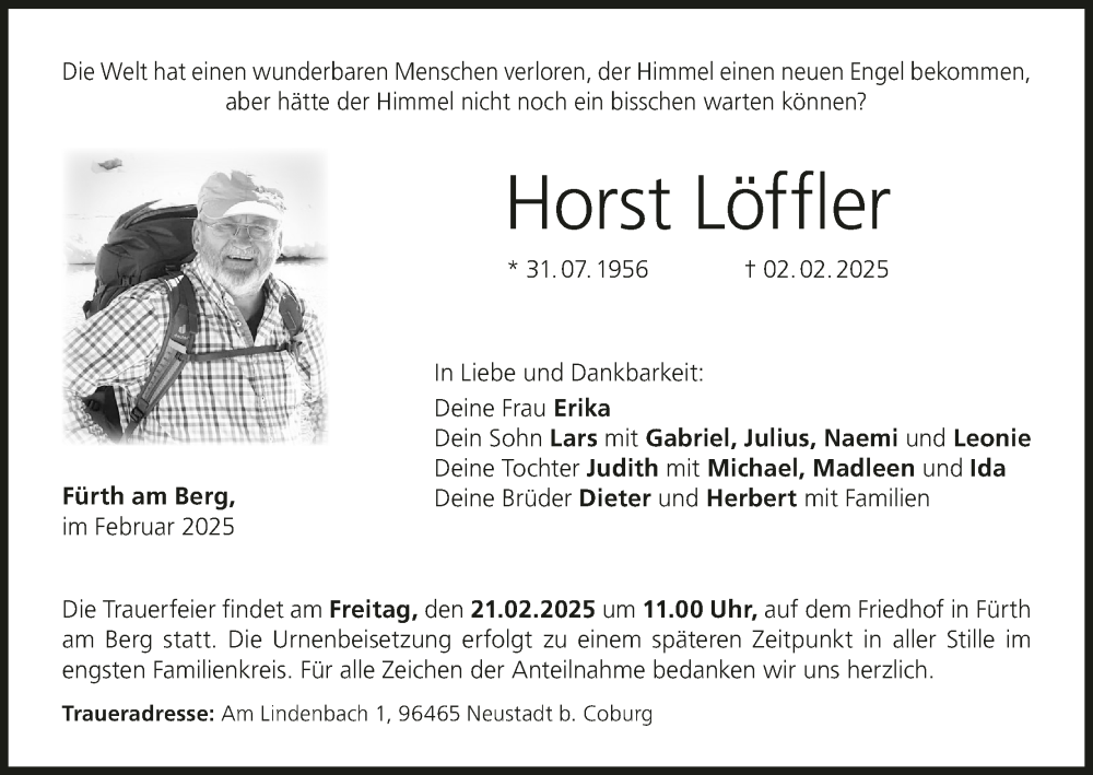  Traueranzeige für Horst Löffler vom 08.02.2025 aus MGO