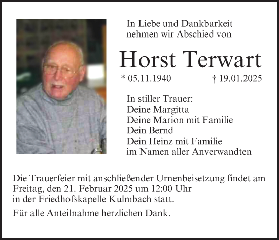 Anzeige von Horst Terwart von MGO