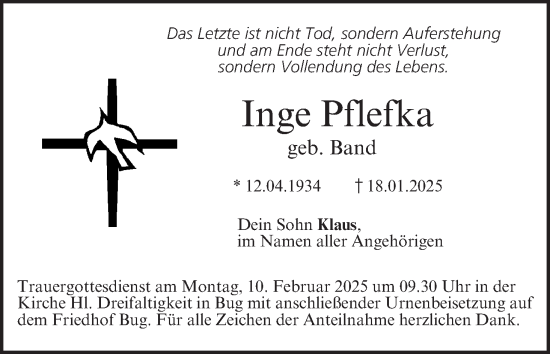 Anzeige von Inge Pflefka von MGO