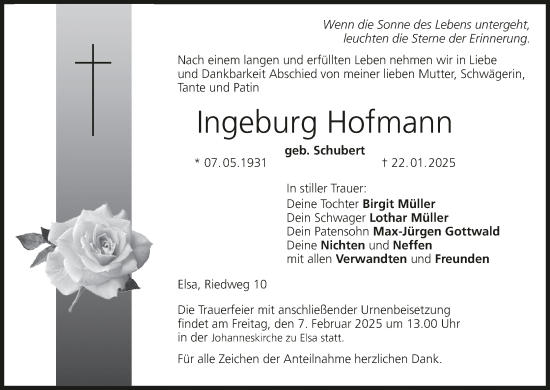 Anzeige von Ingeburg Hofmann von MGO