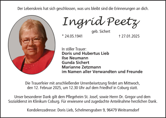 Anzeige von Ingrid Peetz von MGO