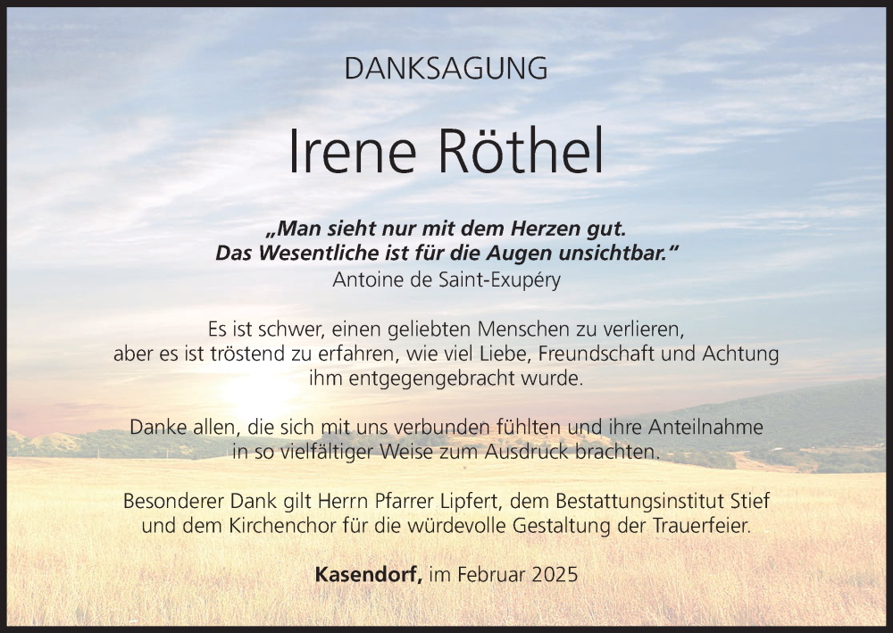  Traueranzeige für Irene Röthel vom 15.02.2025 aus MGO
