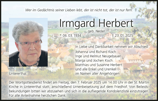 Anzeige von Irmgard Herbert von MGO
