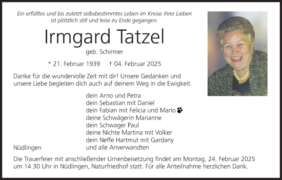 Anzeige von Irmgard Tatzel von MGO