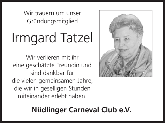Anzeige von Irmgard Tatzel von MGO