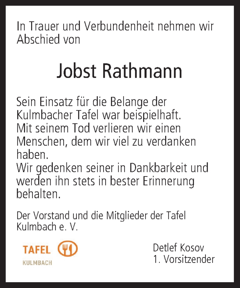 Traueranzeige für Jobst Rathmann vom 15.02.2025 aus MGO