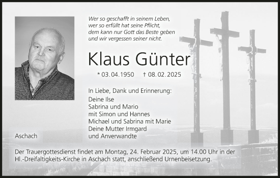 Anzeige von Klaus Günter von MGO