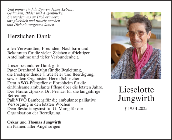 Anzeige von Lieselotte Jungwirth von MGO