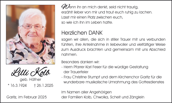 Anzeige von Lilli Kolb von MGO