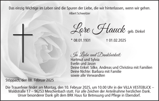 Anzeige von Lore Hauck von MGO
