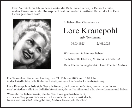 Anzeige von Lore Kranepohl von MGO