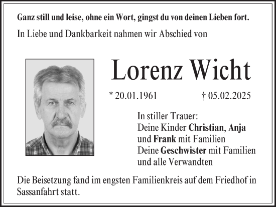 Anzeige von Lorenz Wicht von MGO