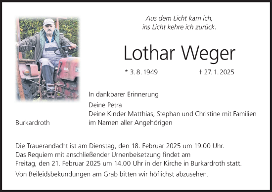 Anzeige von Lothar Weger von MGO
