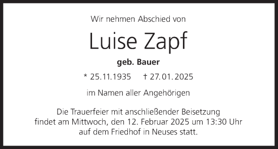 Anzeige von Luise Zapf von MGO