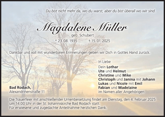 Anzeige von Magdalene Müller von MGO