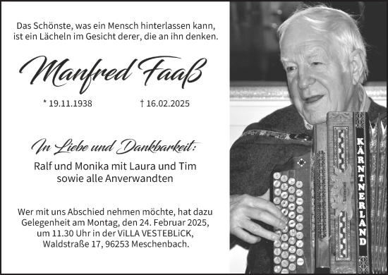 Anzeige von Manfred Faaß von MGO