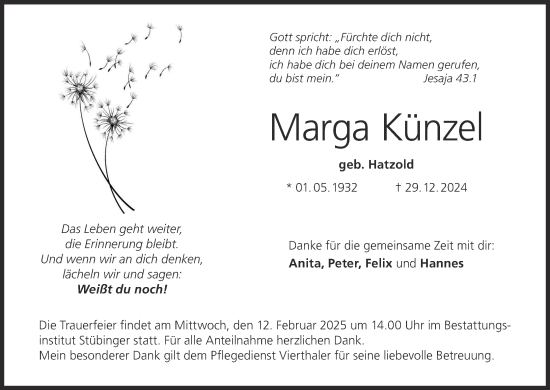 Anzeige von Marga Künzel von MGO