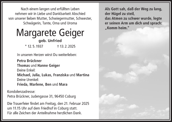 Anzeige von Margarete Geiger von MGO