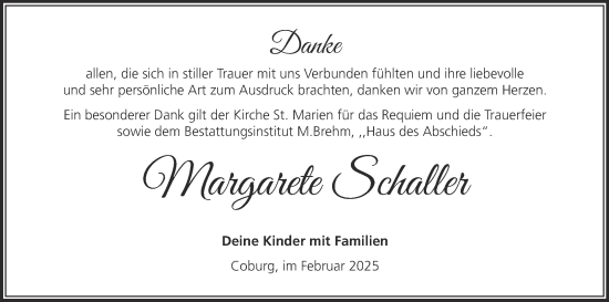 Anzeige von Margarete Schaller von MGO