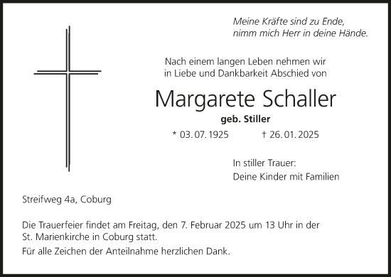 Anzeige von Margarete Schaller von MGO