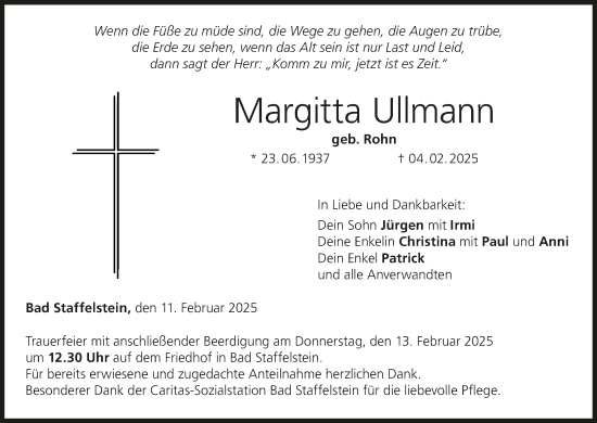 Anzeige von Margitta Ullmann von MGO