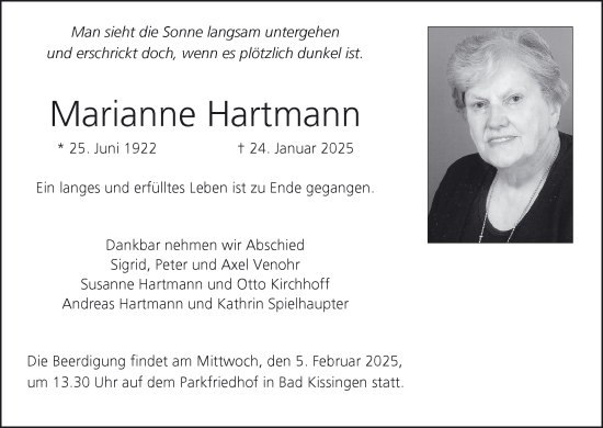 Anzeige von Marianne Hartmann von MGO