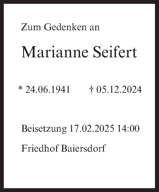 Anzeige von Marianne Seifert von MGO