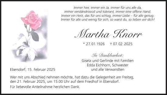 Anzeige von Martha Knorr von MGO