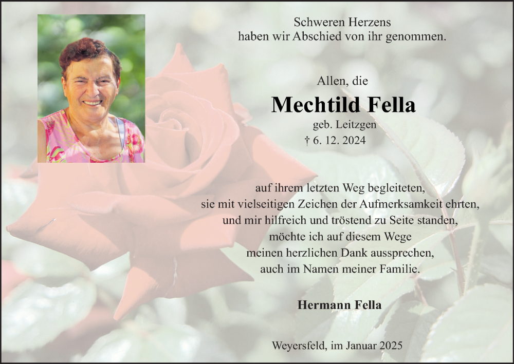  Traueranzeige für Mechtild Fella vom 08.02.2025 aus MGO