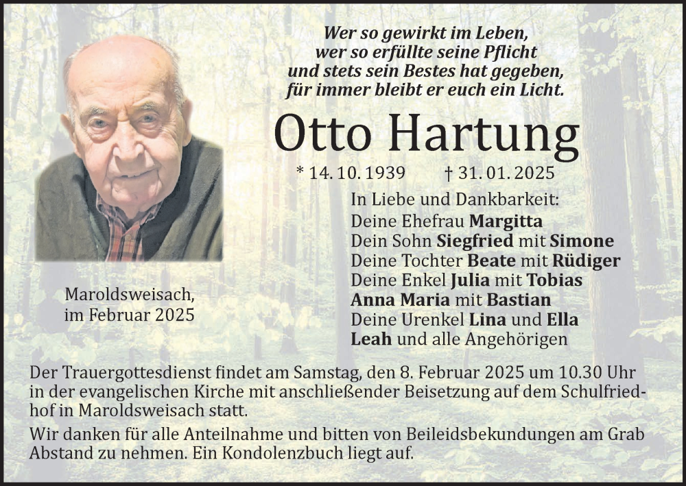  Traueranzeige für Otto Hartung vom 06.02.2025 aus MGO