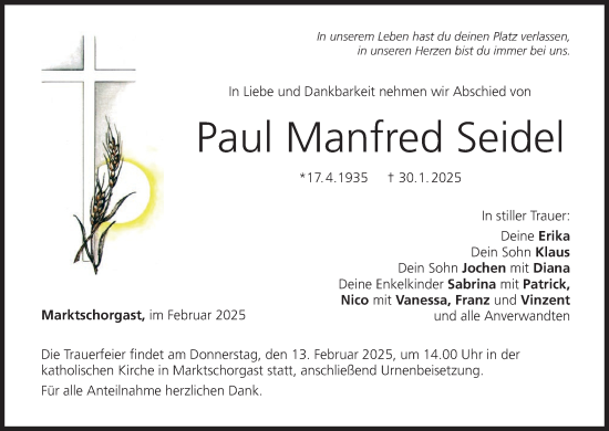 Anzeige von Paul Manfred Seidel von MGO