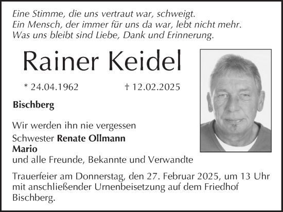 Anzeige von Rainer Keidel von MGO