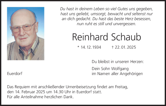 Anzeige von Reinhard Schaub von MGO