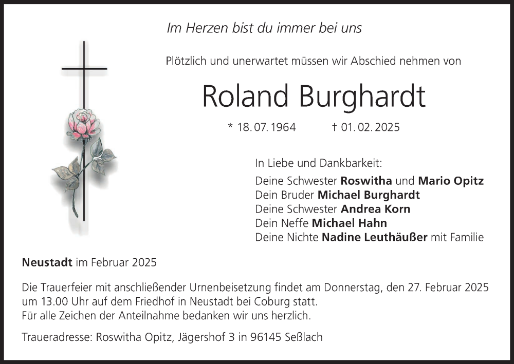  Traueranzeige für Roland Burghardt vom 22.02.2025 aus MGO