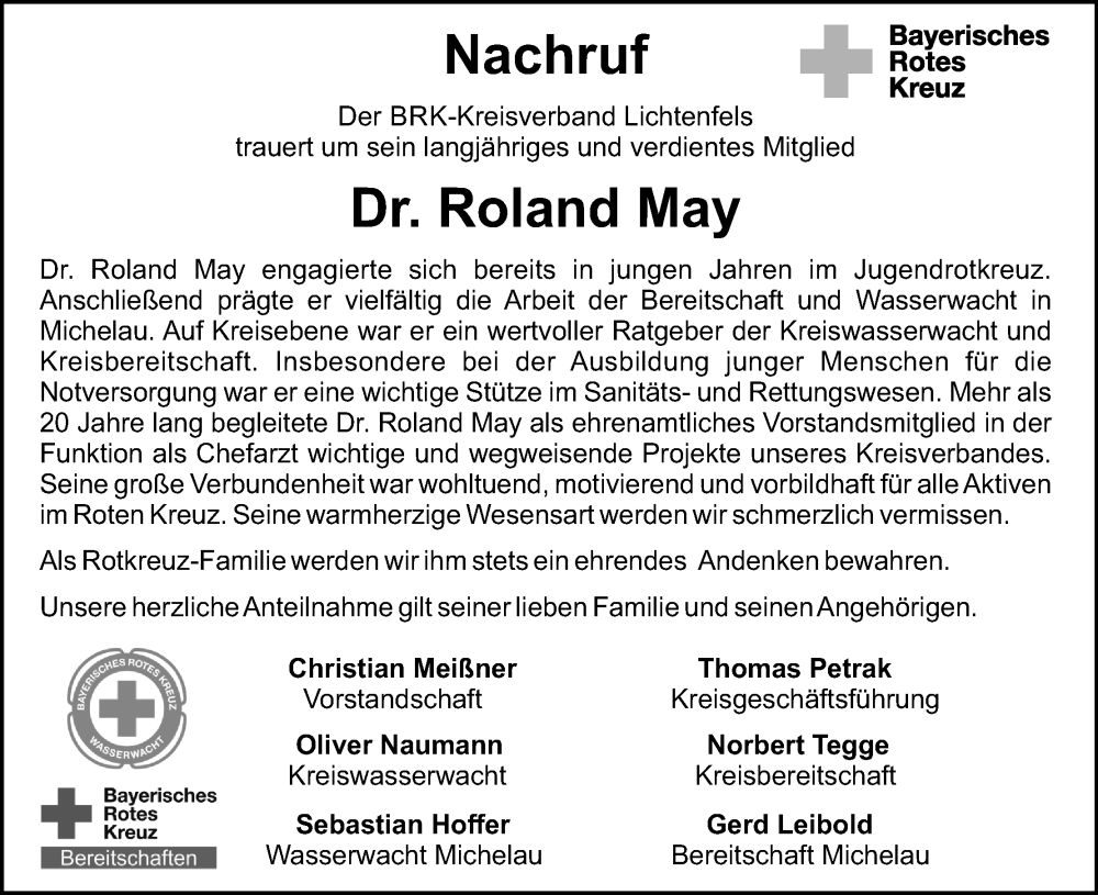  Traueranzeige für Roland May vom 31.01.2025 aus MGO