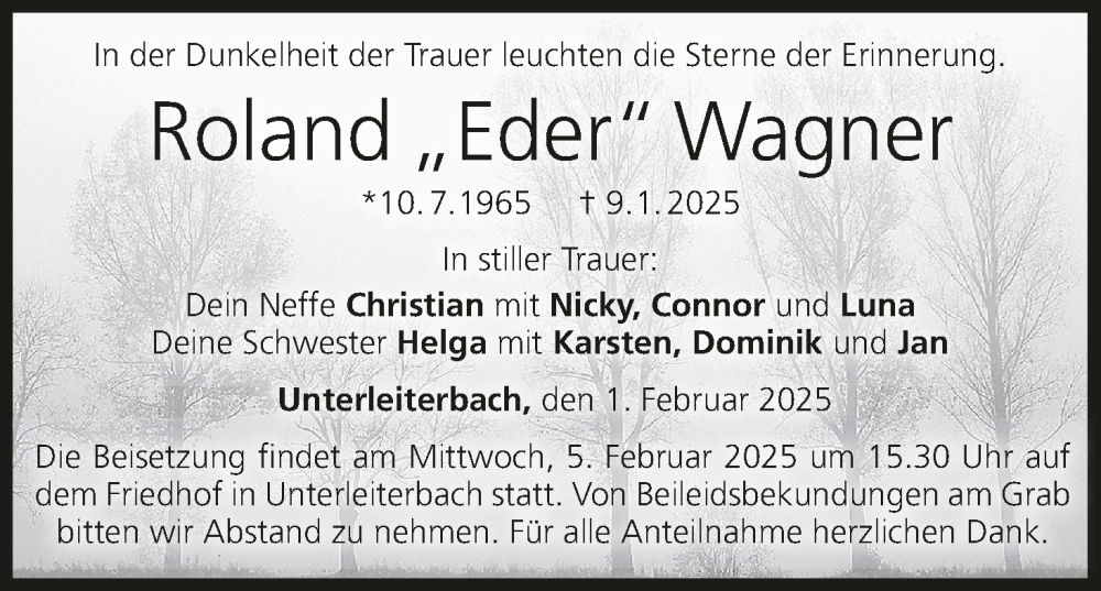  Traueranzeige für Roland Wagner vom 01.02.2025 aus MGO